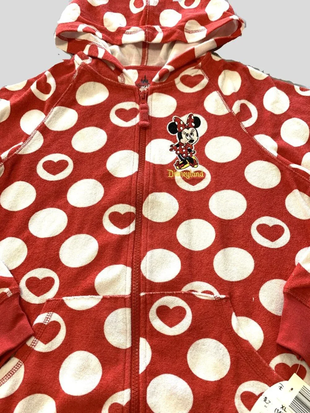 Minnie Mouse Girls Red Polka Dot Zip-up Jacket Hoodie Disney Parks Size 14